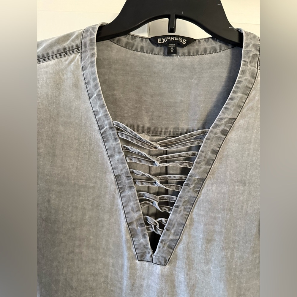 Express Charcoal Lace-Up Blouse